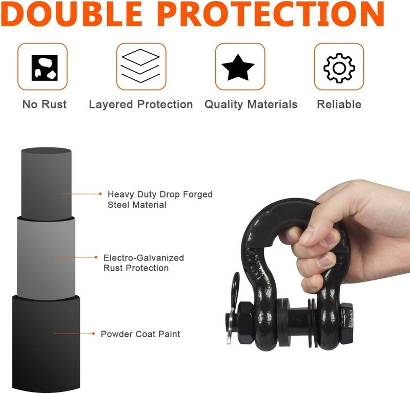 AMBULL Shackles 3/4 Inch D Ring Shackle (2 Pack) 45,000lb Break Strength with 7/8 Inch Pin, Isolator and Washer Kits for Use with Tow Strap, Winch, Off-Road Jeep Truck Vehicle Recovery, Black - Image 4