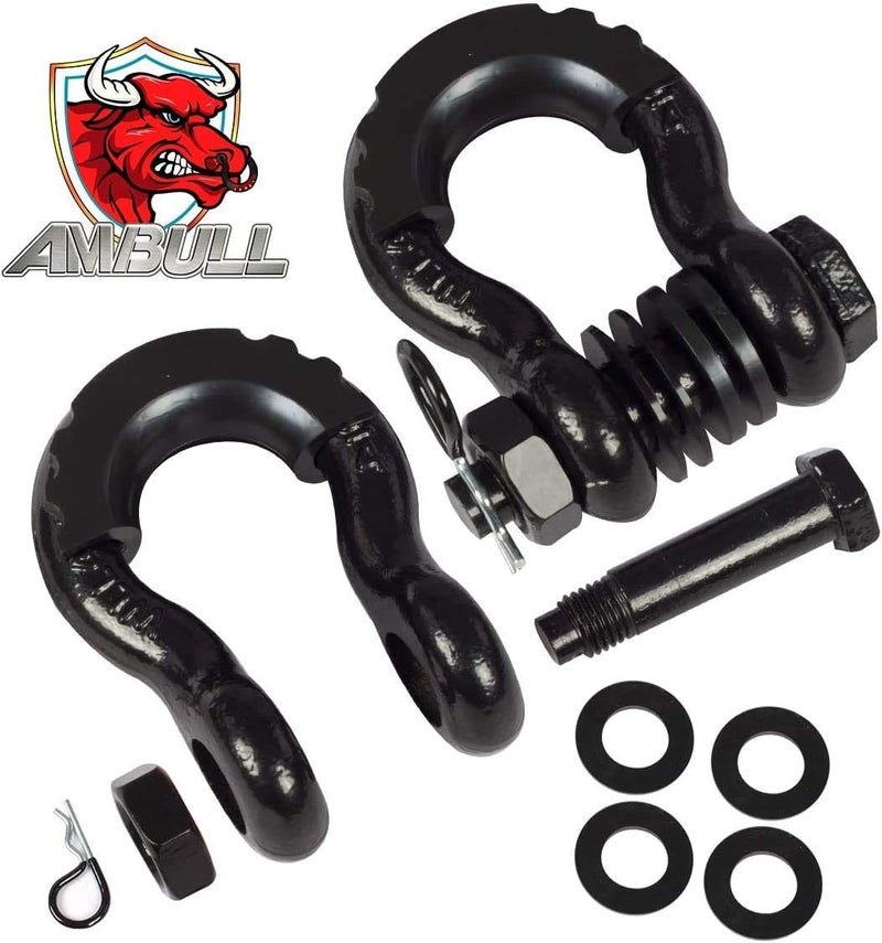 AMBULL Shackles 3/4 Inch D Ring Shackle (2 Pack) 45,000lb Break Strength with 7/8 Inch Pin, Isolator and Washer Kits for Use with Tow Strap, Winch, Off-Road Jeep Truck Vehicle Recovery, Black - Image 2