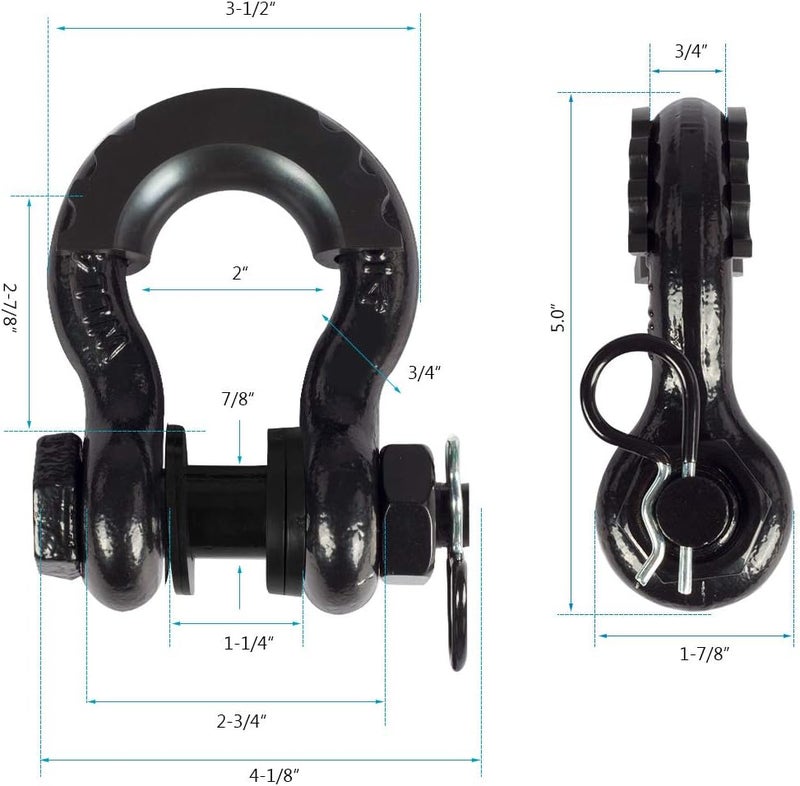 AMBULL Shackles 3/4 Inch D Ring Shackle (2 Pack) 45,000lb Break Strength with 7/8 Inch Pin, Isolator and Washer Kits for Use with Tow Strap, Winch, Off-Road Jeep Truck Vehicle Recovery, Black - Image 3