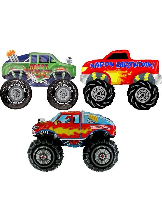 Mayflower Products Monster Truck Rally Party Supplies Birthday Balloon Bouquet Decorations 3 Trucks  - Image 2