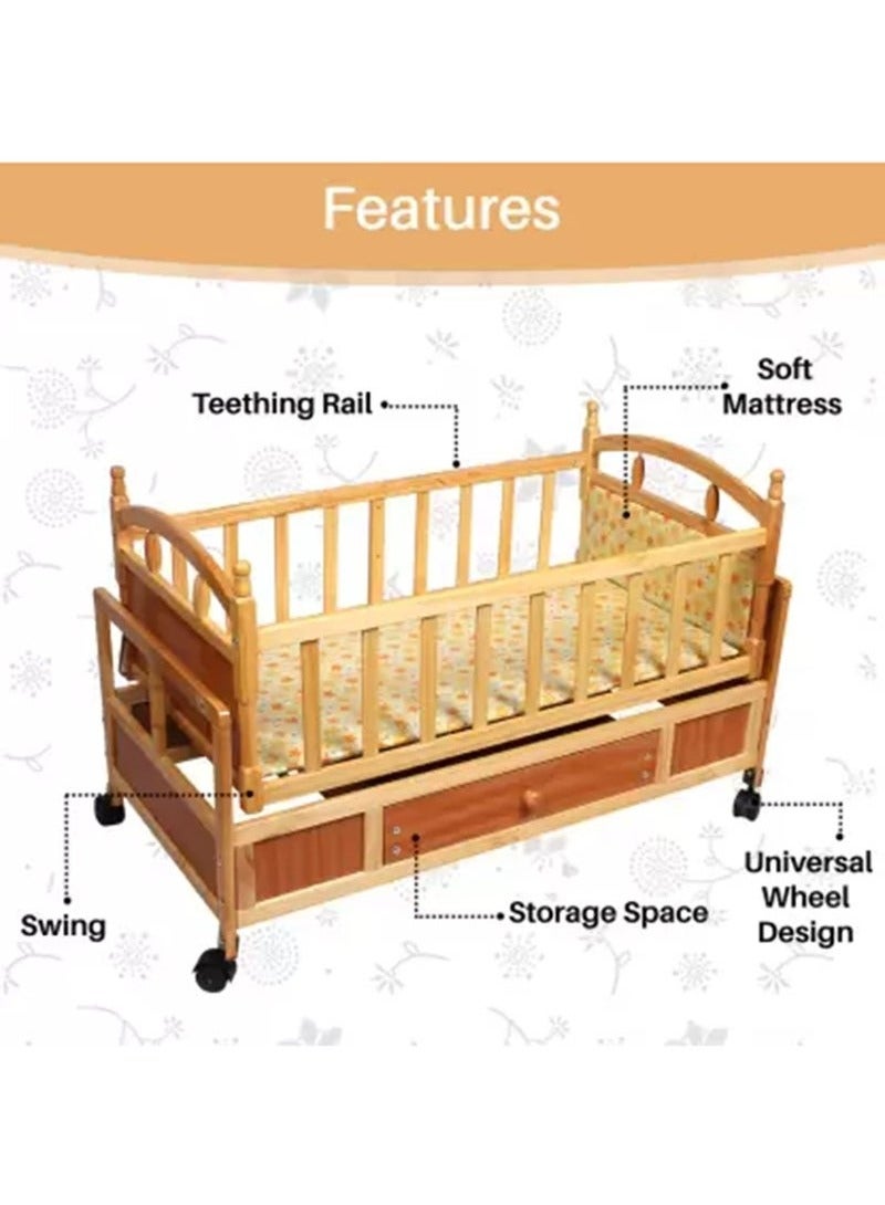 BABYCARA Baby Wooden Bed for New Born Swing and Wardrobe 95x45cm White Color  - Image 3