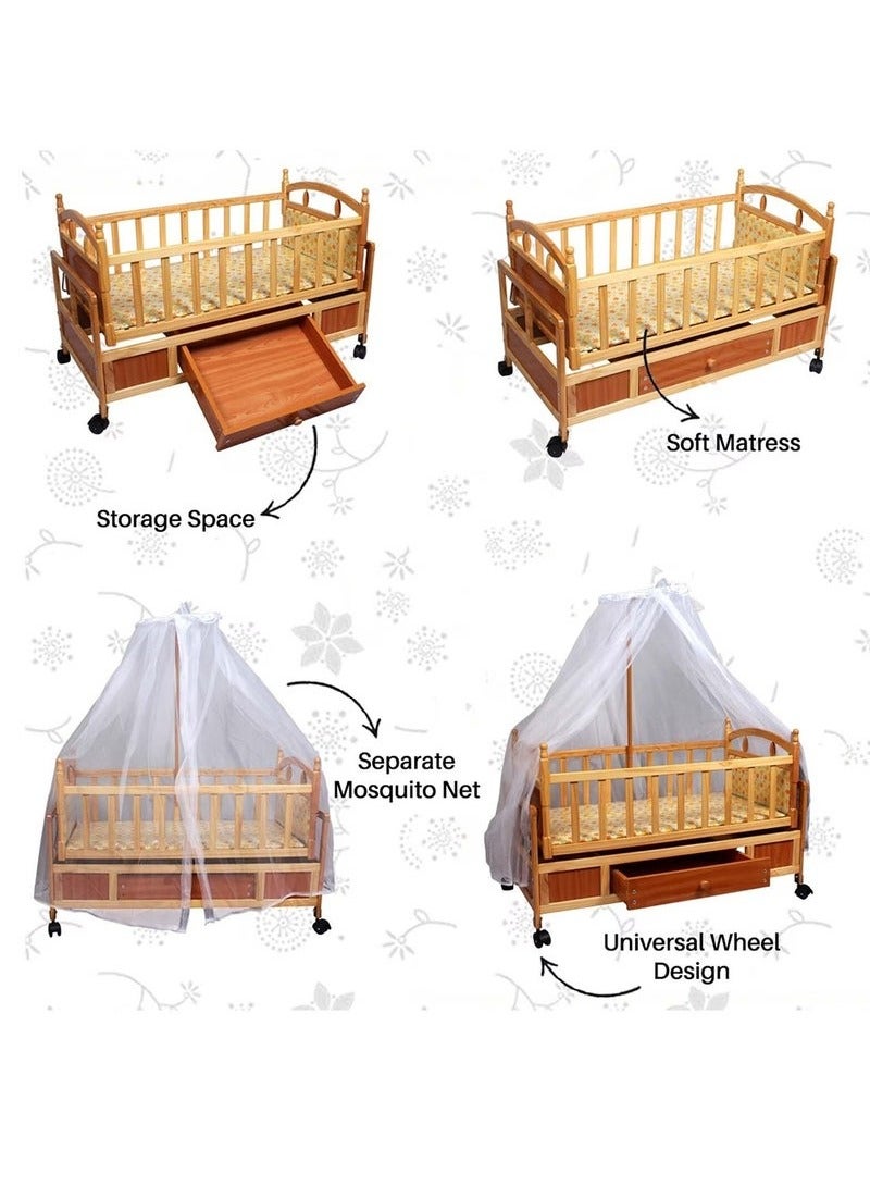 BABYCARA Baby Wooden Bed for New Born Swing and Wardrobe 95x45cm White Color  - Image 4