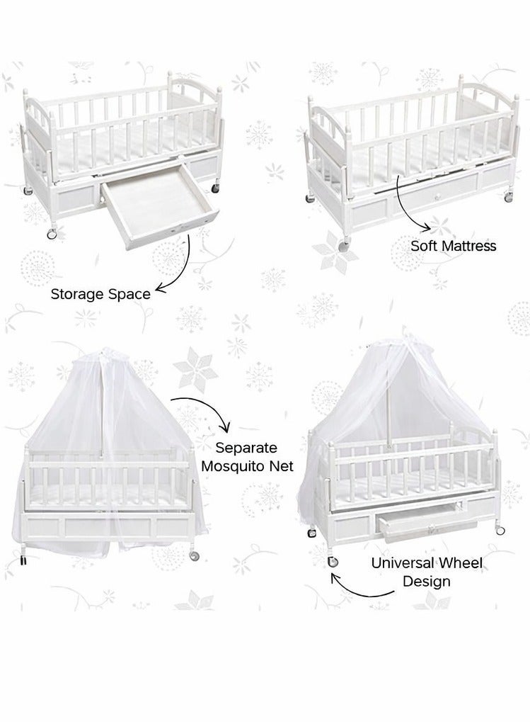 بيبي كارا سرير أطفال خشبي لحديثي الولادة أرجوحة وخزانة ملابس مقاس 95x45 سم لون أبيض - Image 4