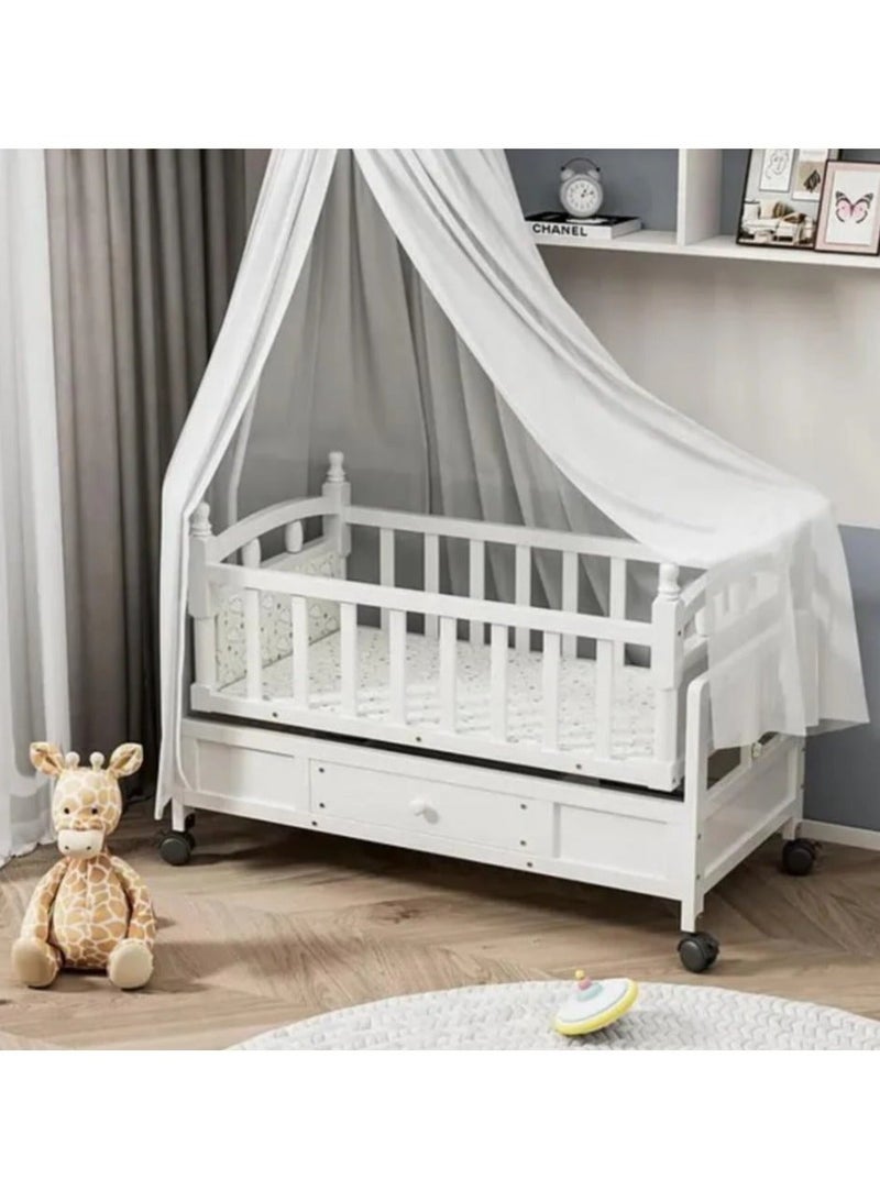 بيبي كارا سرير أطفال خشبي لحديثي الولادة أرجوحة وخزانة ملابس مقاس 95x45 سم لون أبيض - Image 1