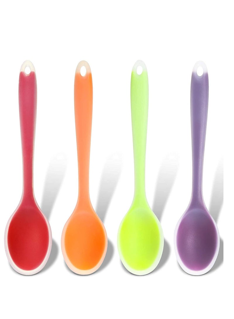 SOLARAE 4 Pieces Small Multicolored Silicone Spoons Nonstick Kitchen Spoon Silicone Serving Spoon Stirring Spoon for Kitchen Cooking Baking Stirring Mixing Tools (Red, Orange, Green, Purple) - Image 1