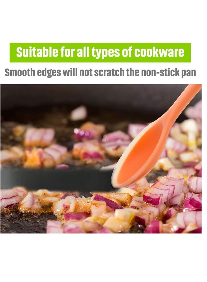 SOLARAE 4 Pieces Small Multicolored Silicone Spoons Nonstick Kitchen Spoon Silicone Serving Spoon Stirring Spoon for Kitchen Cooking Baking Stirring Mixing Tools (Red, Orange, Green, Purple) - Image 3