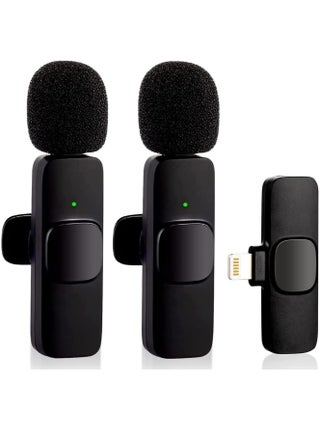 Wireless Microphone for iPhone iPad- Plug-Play Wireless Lavalier Mic with 2 Microphone for Phone Video Recording- Interview- Vlog- Auto Sync and Noise Reduction- 2.4G, Black - pzsku/Z09DFD6309B04FC7875B1Z/45/_/1715443911/f3f1eeff-0047-43f8-9900-c2ab99b67759