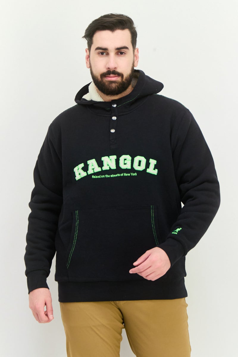 KANGOL هودي أسود بأكمام طويلة مع شعار مطرز للرجال - Image 1
