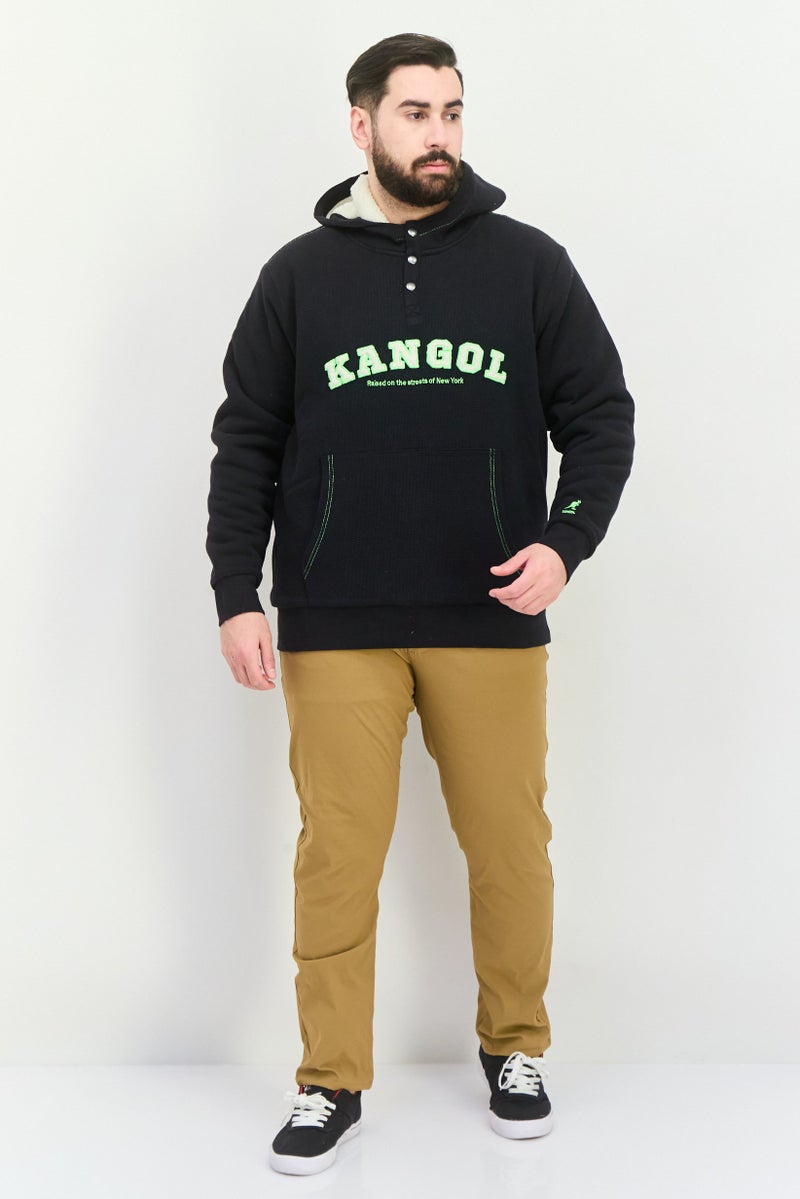 KANGOL هودي أسود بأكمام طويلة مع شعار مطرز للرجال - Image 4