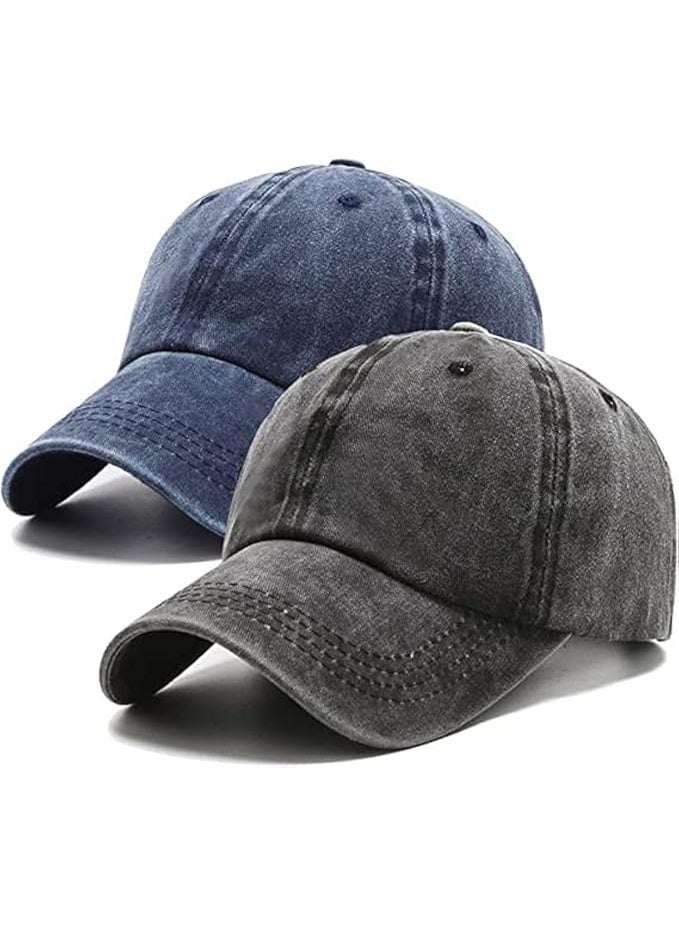 2 Pcs Unisex Baseball Cap, Cotton Vintage Washed Distressed Baseball Cap, Low Profile Unstructured Baseball Hat, Adjustable Dad Golf Hat for Men Women - Image 1