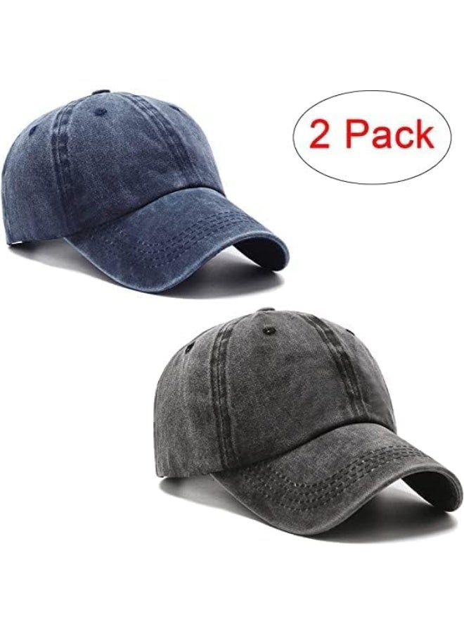 2 Pcs Unisex Baseball Cap, Cotton Vintage Washed Distressed Baseball Cap, Low Profile Unstructured Baseball Hat, Adjustable Dad Golf Hat for Men Women - Image 2