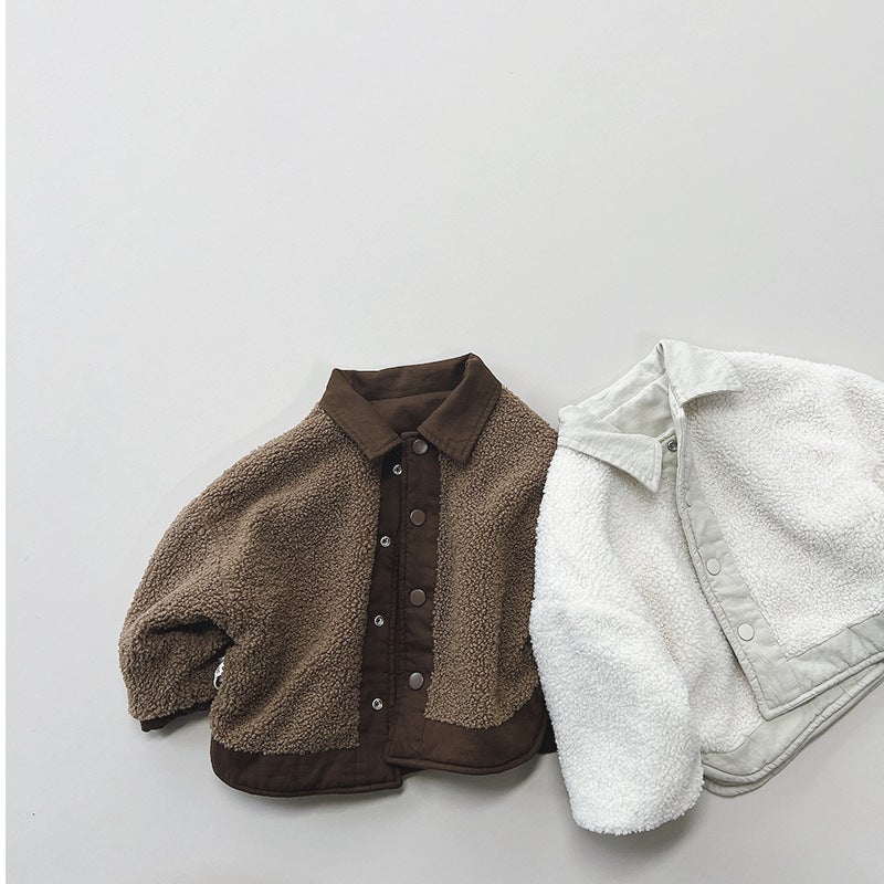 Children'S Double-Sided Fleece-Lined Shirt Winter New Men'S And Women'S Baby Korean Style Mori Retro Jacket Warm Top Fashionable - Image 5