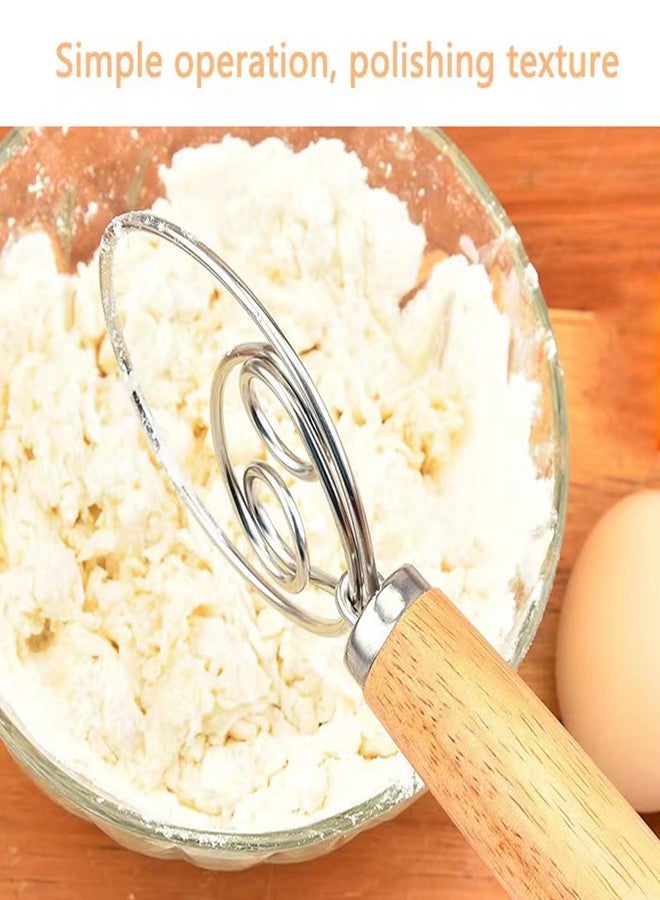 HISECOO Dough Whisk Stainless Steel Dough Whisk Dutch Style Bread Dough Hand Mixer Wooden Handle Kitchen Baking Tools Bread Making Tools - Image 3