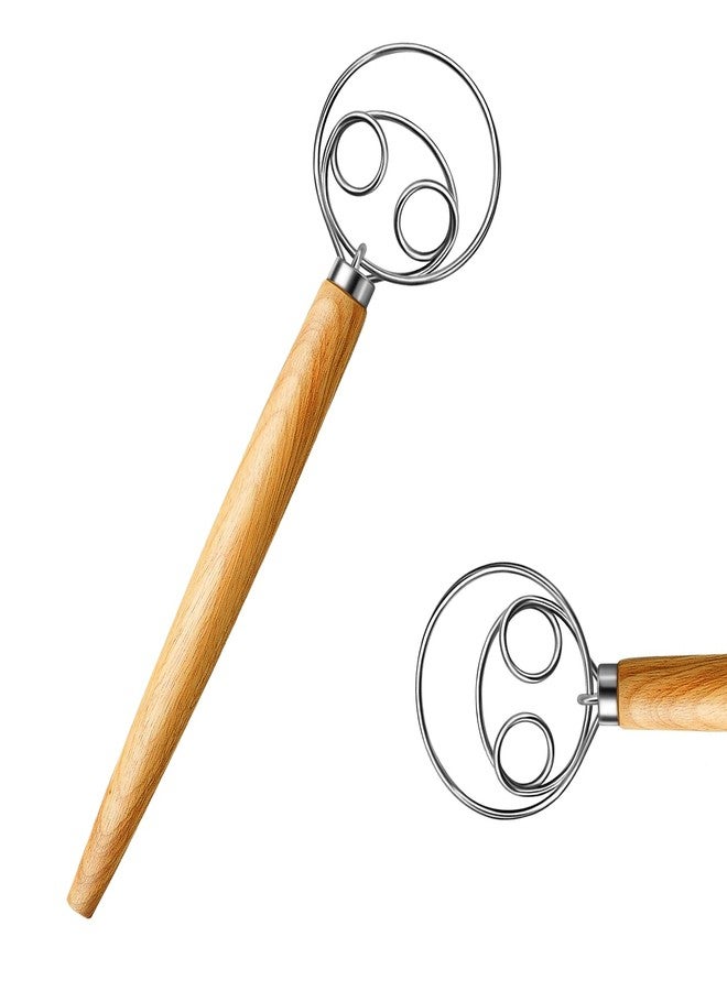 HISECOO Dough Whisk Stainless Steel Dough Whisk Dutch Style Bread Dough Hand Mixer Wooden Handle Kitchen Baking Tools Bread Making Tools - Image 1