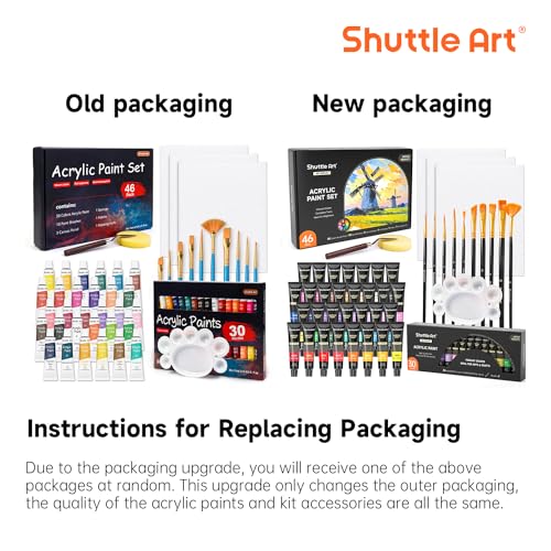 Shuttle Art 46 Pack Acrylic Paint Set 30 Colors Acrylic Paint with 10 Brushes 3 Canvas 1 Knife Palette Sponge Complete Painting Set for Kids Adults Beginners Painting Wood Ceramic - Image 3