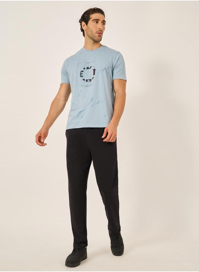 Styli - Slim Fit Pique Knit Pants with Turn-Up Hem - Image 1