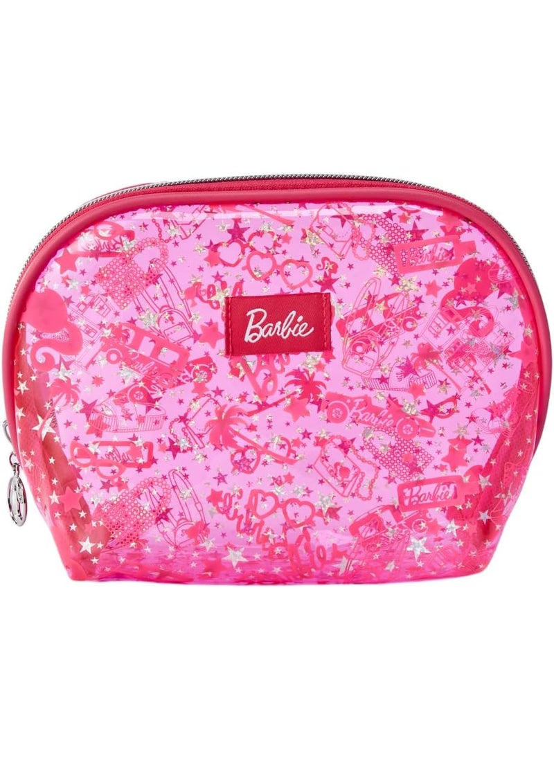 Miniso MINISO Barbie Collection Translucent Cosmetic Bag Makeup Bag Zipper Cute Pouches Chic Rose Red Beauty Organizer Travel Toiletry for Girls Women 