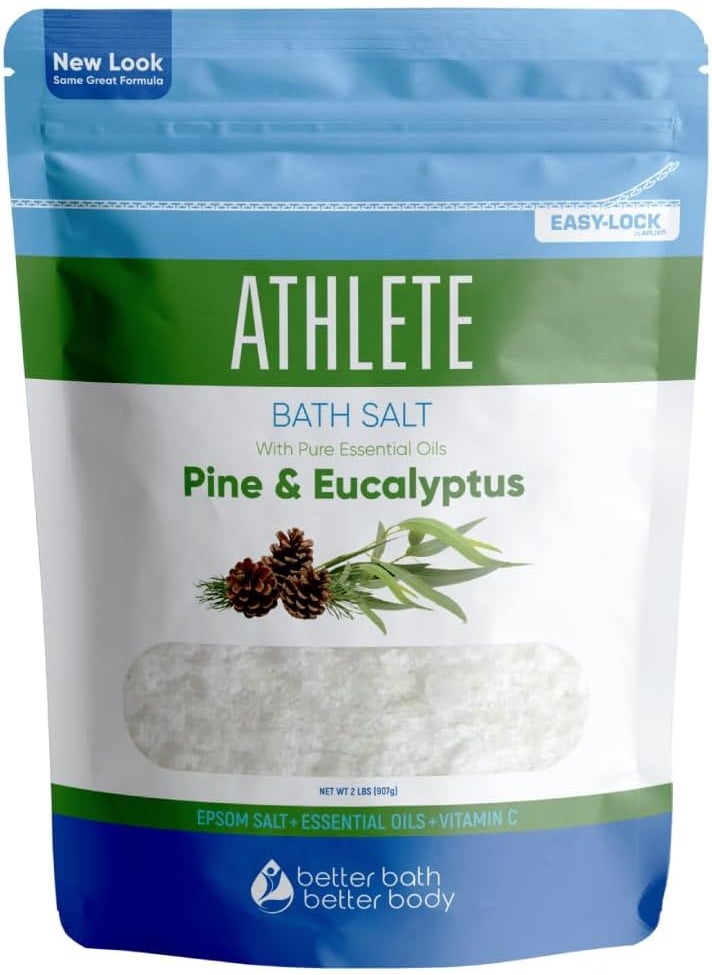 Better Bath Better Body Athlete Bath Salt 32 Ounces Epsom Salt with Natural Lavender Pine Peppermint and Eucalyptus Essential Oils Plus Vitamin C in BPA Free Pouch with Easy PressLock Seal 