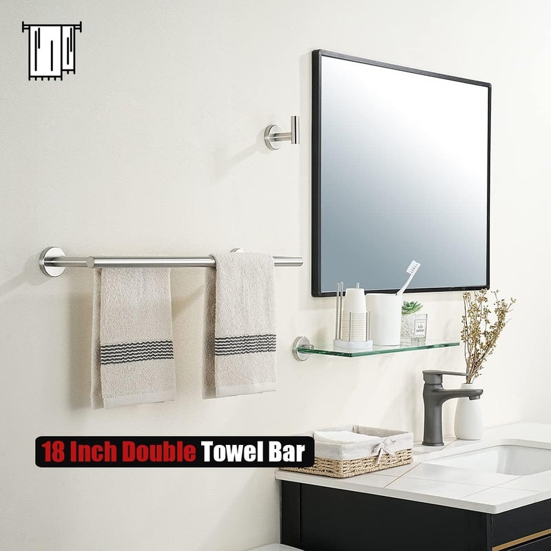 JQK Double Bath Towel Bar, 19 Inch 304 Stainless Steel Thicken 0.8mm Towel Rack Bathroom, Towel Holder Brushed Finished Wall Mount, Useable Length 16 Inch, TB100L16-BN - Image 5