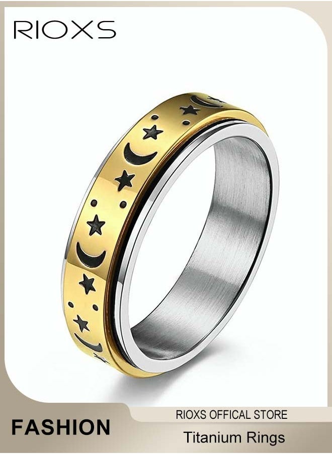 RIOXS - Moon Star Rotatable Titanium Rings Anti Anxiety Stress Relief Spinner for Men and Boys - Image 1