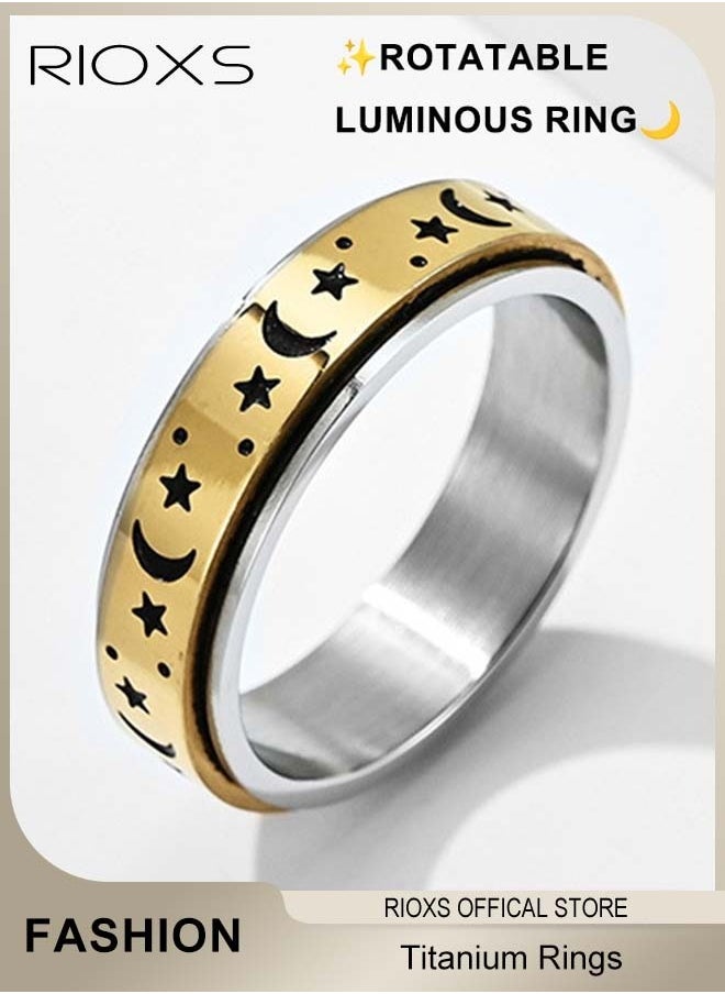 RIOXS - Moon Star Rotatable Titanium Rings Anti Anxiety Stress Relief Spinner for Men and Boys - Image 1