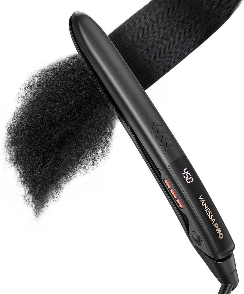 Vanessa PRO Flat Iron Hair Straightener, 100% Pure Titanium Flat Iron for One Pass to Achieve a Sleek Look, Curls Beautifully & Straightens Well - 1 inch - Image 1