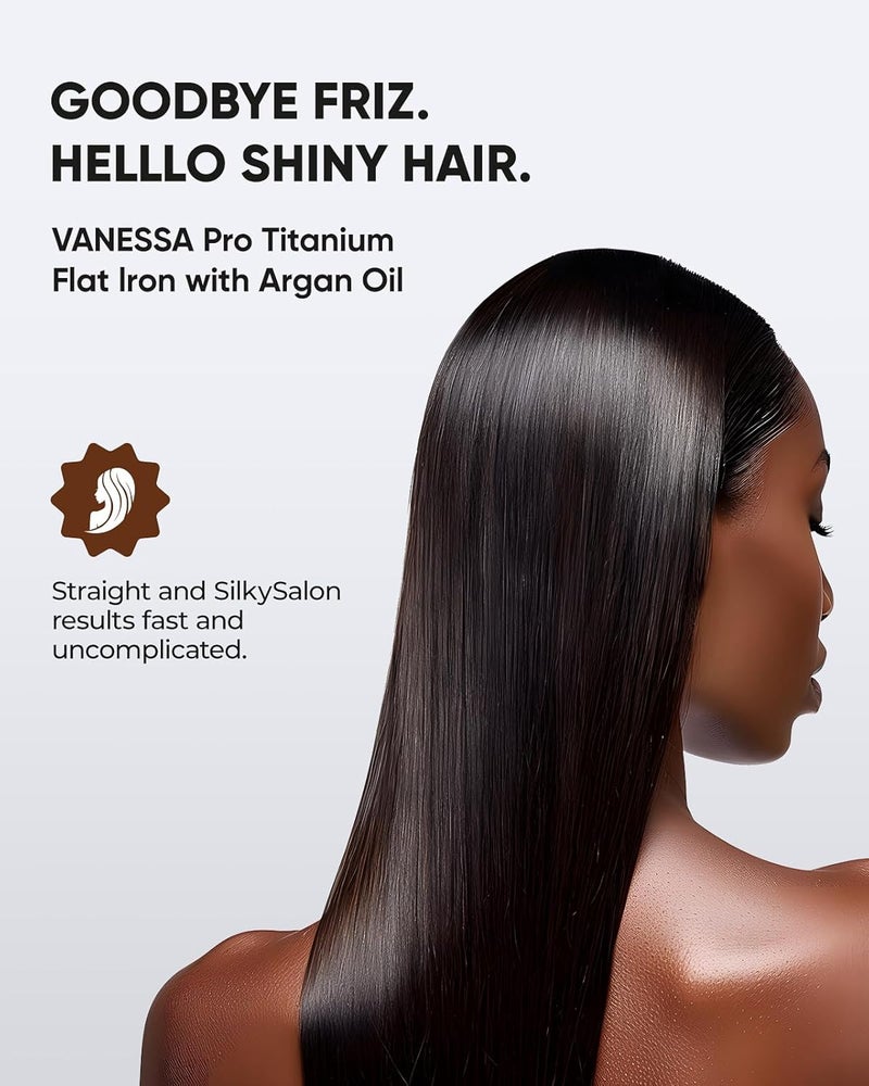Vanessa PRO Flat Iron Hair Straightener, 100% Pure Titanium Flat Iron for One Pass to Achieve a Sleek Look, Curls Beautifully & Straightens Well - 1 inch - Image 3