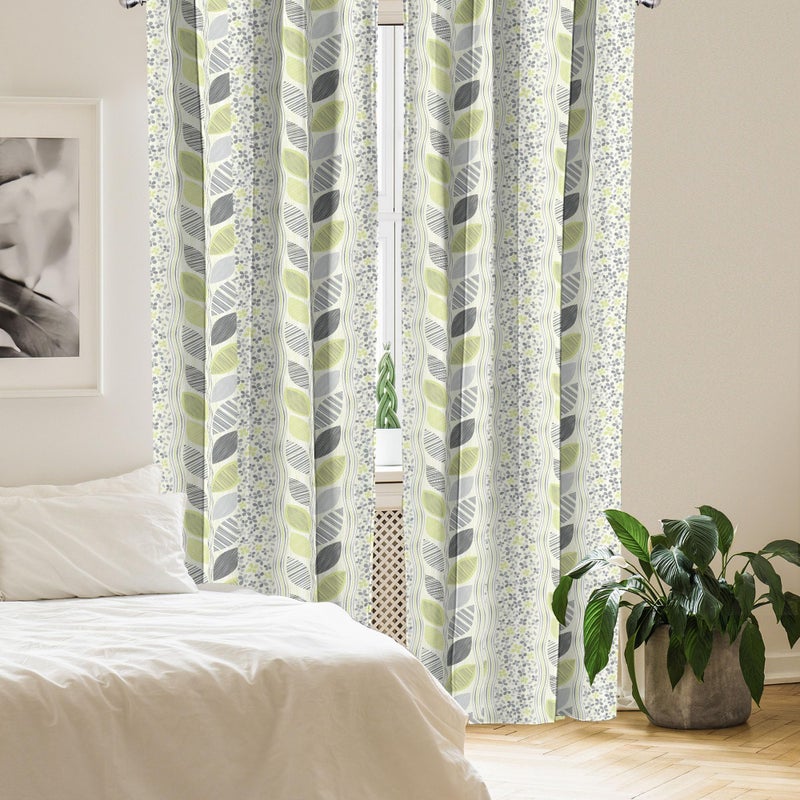 Ambesonne Abstract Curtains  Wavy Vertical Stripes Sketched Leaves and Tiny Flowers  Window Treatments 2 Panel Set for Living Room Bedroom  Pair of - 28"" x 95""  Green Grey - Image 4