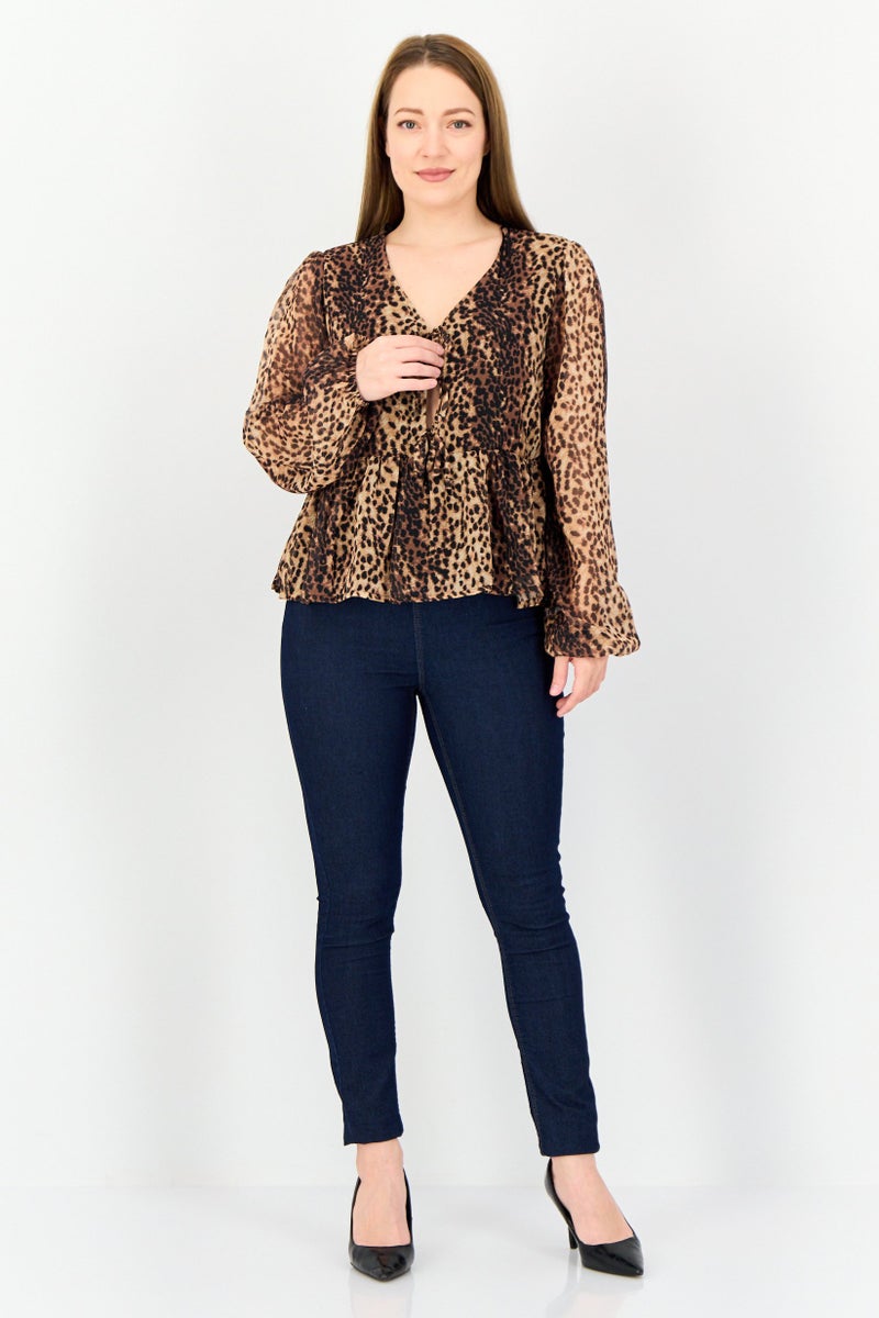 Threadbare Women Tie Neck Long Sleeve Animal Print Blouse, Multicolor - Image 4