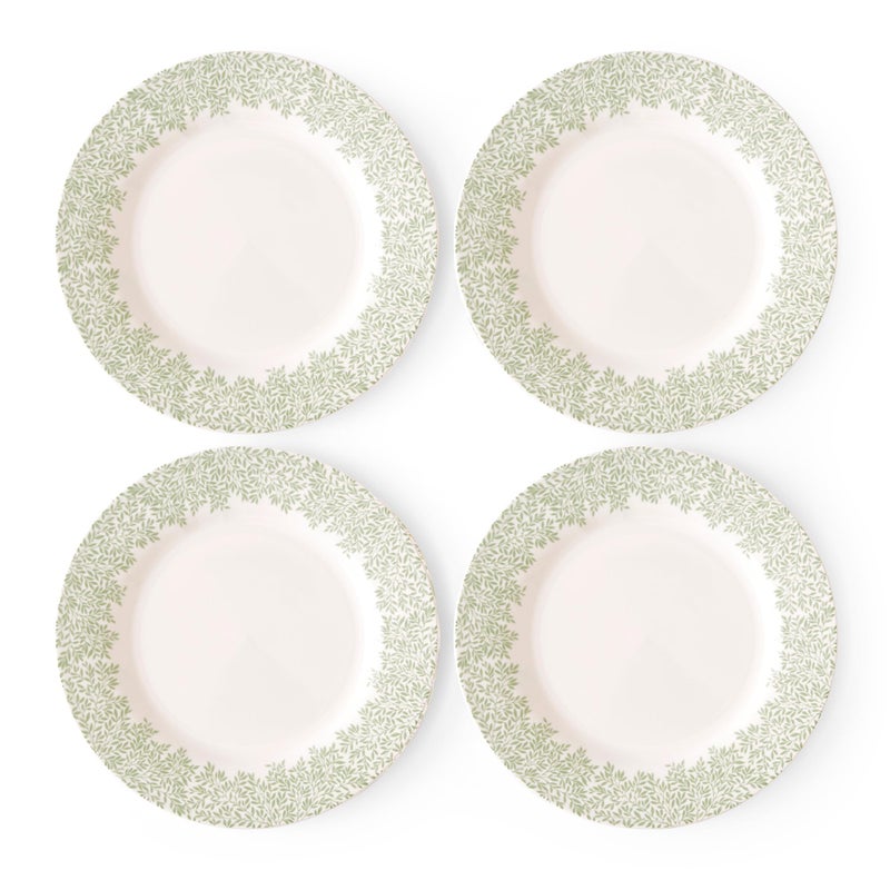Spode Morris & Co Standen 11-Inch Dinner Plates, Set of 4 - Earthenware Dinnerware with Green Leaf Border Design, Microwave, Dishwasher, Freezer Safe - Elegant Tableware, Made in England - Image 1