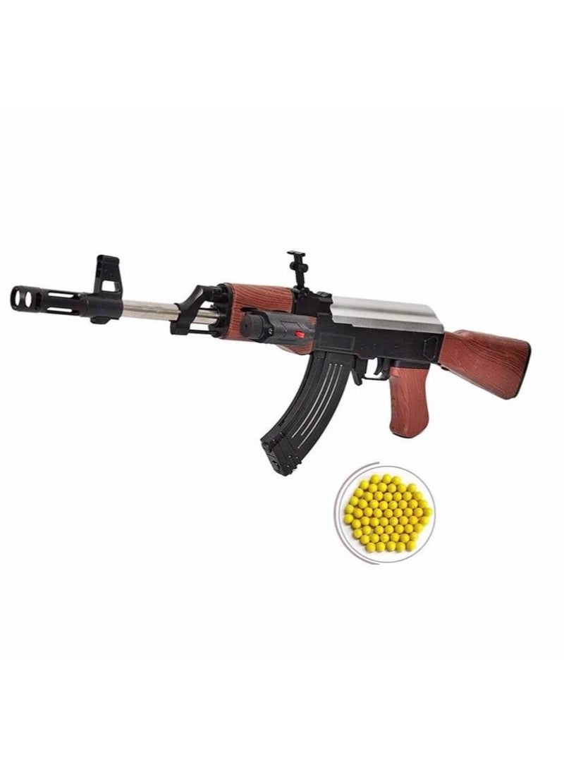 barreled manual gun with yellow bullets, gun length 57 cm, with 1000 small yellow bullets, laser light and a magazine for storing bullets, an entertaining game for all ages (A gun game) - Image 1