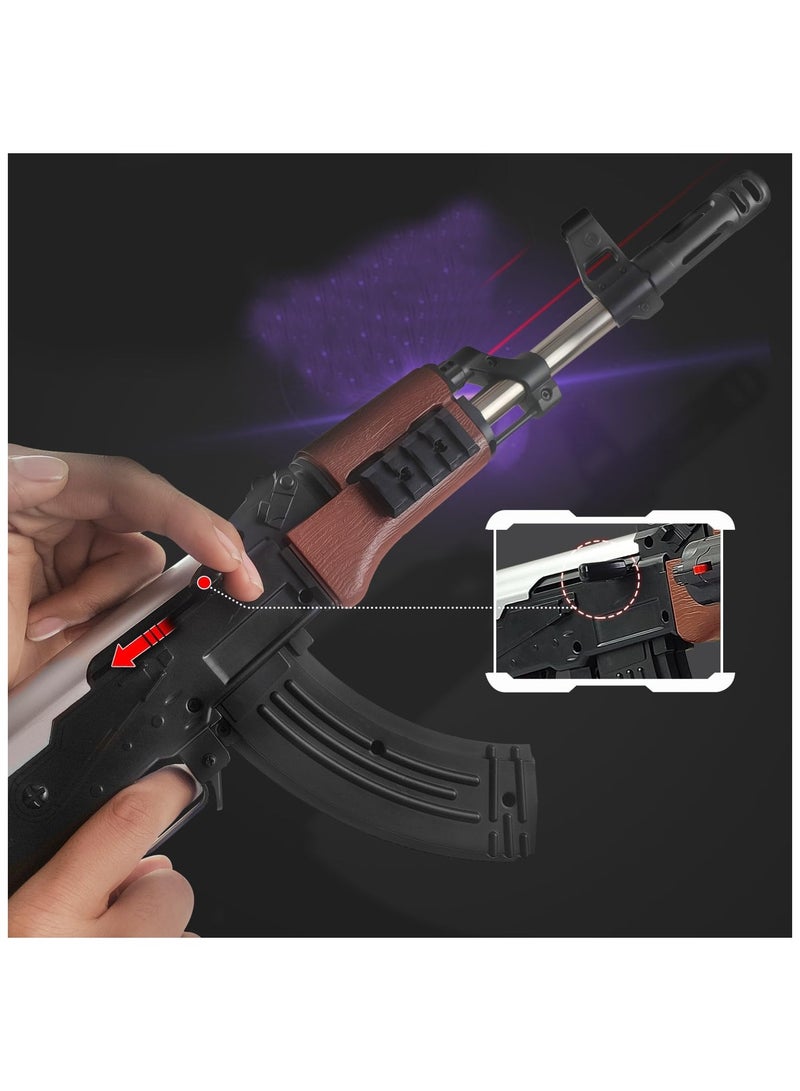 barreled manual gun with yellow bullets, gun length 57 cm, with 1000 small yellow bullets, laser light and a magazine for storing bullets, an entertaining game for all ages (A gun game) - Image 2