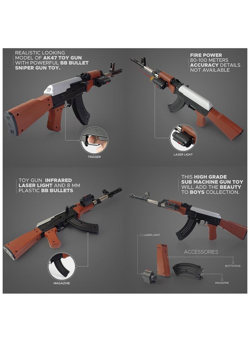 barreled manual gun with yellow bullets, gun length 57 cm, with 1000 small yellow bullets, laser light and a magazine for storing bullets, an entertaining game for all ages (A gun game) - Image 3