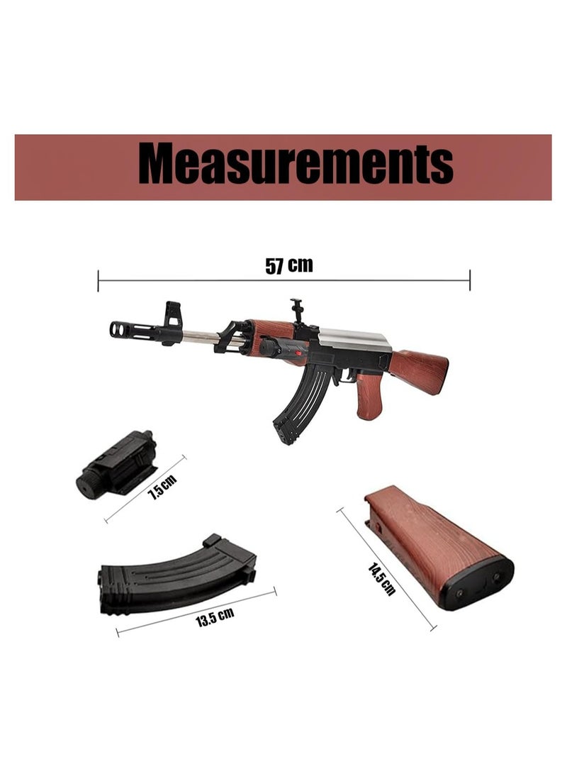 barreled manual gun with yellow bullets, gun length 57 cm, with 1000 small yellow bullets, laser light and a magazine for storing bullets, an entertaining game for all ages (A gun game) - Image 4