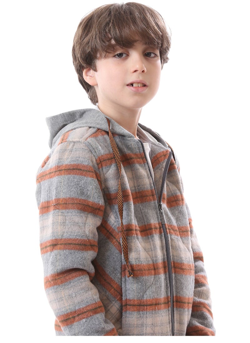 Andora - Boys Front Zipper Burnt Tartan Jacket - Image 1