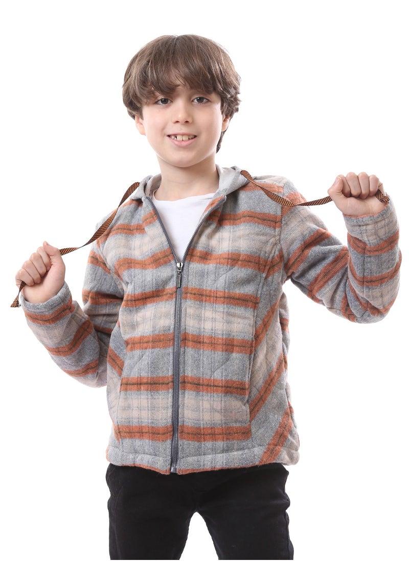 Andora - Boys Front Zipper Burnt Tartan Jacket - Image 1