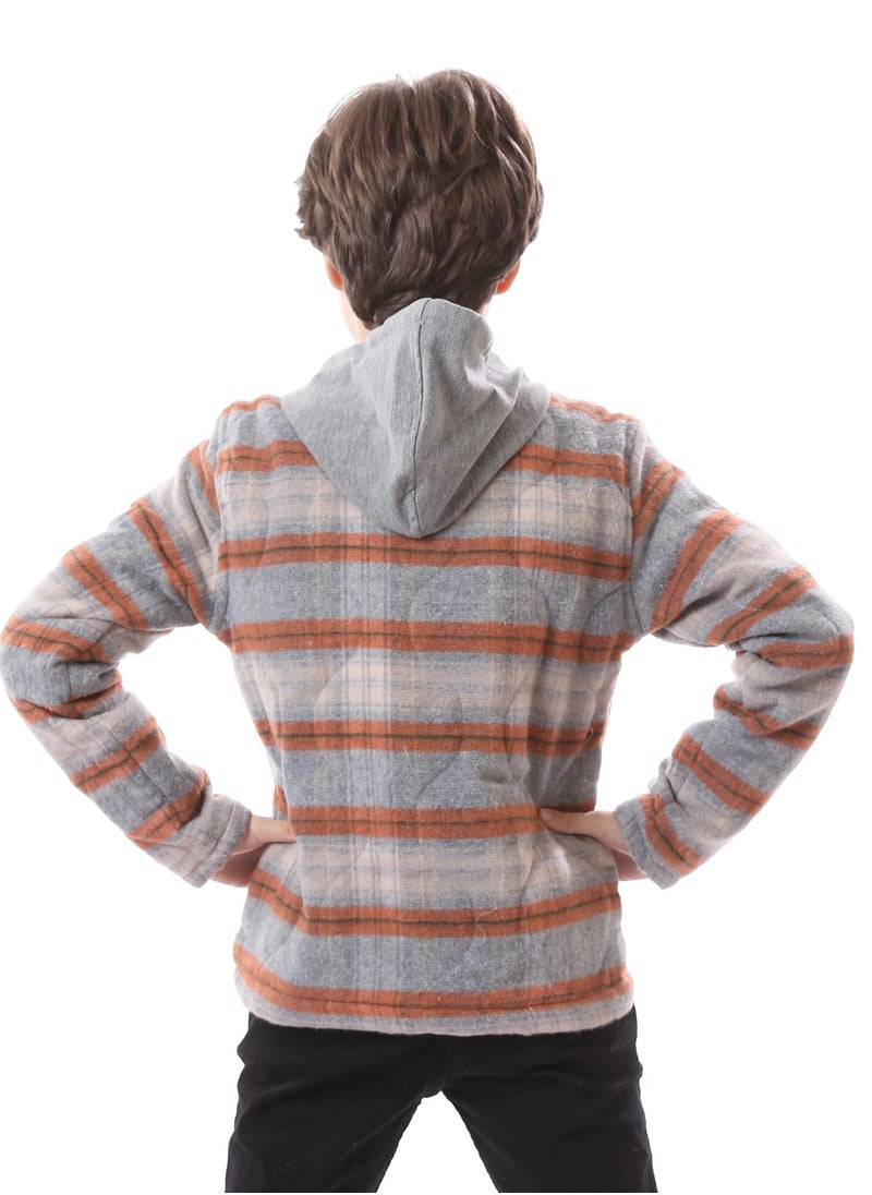 Andora - Boys Front Zipper Burnt Tartan Jacket - Image 1