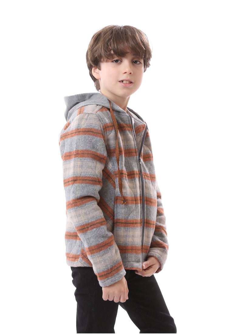 Andora - Boys Front Zipper Burnt Tartan Jacket - Image 1