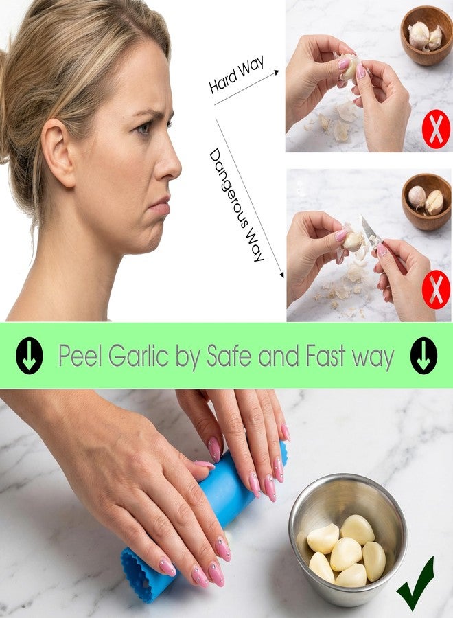 UOSLOR Silicone Garlic Peeler Tube Roller with Brush, 2-in-1 Kitchen Gadget Set, Measuring Spoon with Cleaning Brush (5ml & 3ml) and Silicone Garlic Peeler, Easy-Clean Kitchen Utensils with Hanging Loops - Image 2