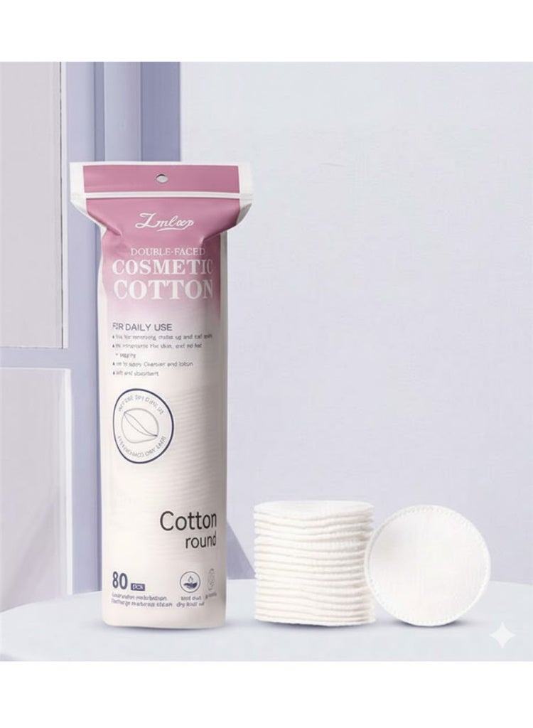 وسادات قطنية لإزالة المكياج (80وسادة) وسادات قطنية مستديرة مزدوجة الوجه فائقة الجودة - Image 3