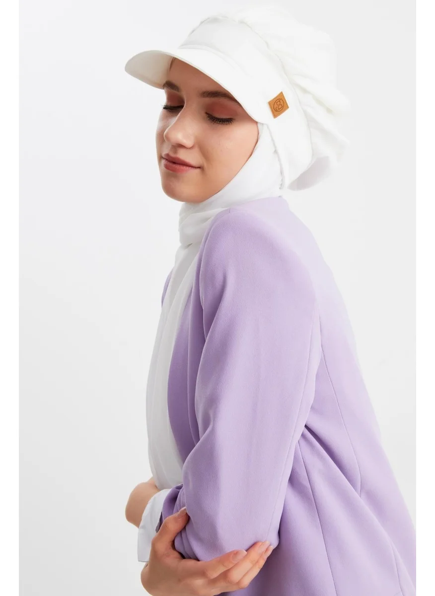 Butikgiz White Women's Hijab Multi Chiffon Silky Shawl and Cotton Combed Visor Hat Pair - Comfortable, Extra Light