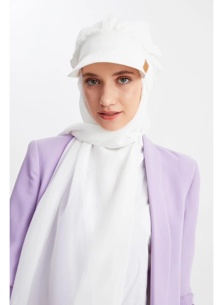 Butikgiz White Women's Hijab Multi Chiffon Silky Shawl and Cotton Combed Visor Hat Pair - Comfortable, Extra Light