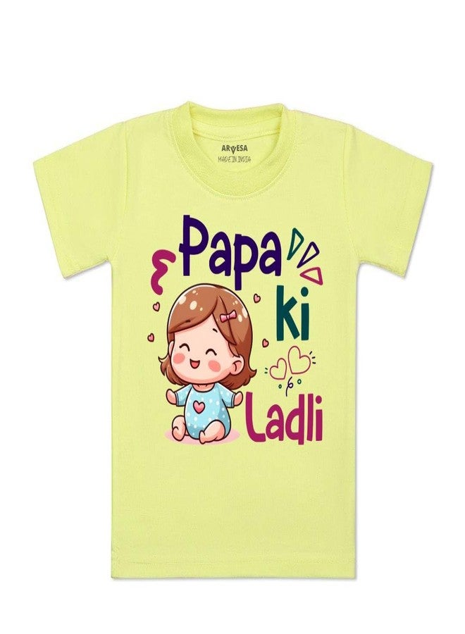 ARVESA Papa Ki Ladli TS-1490 Dad Baby Tshirt for Kids Boys & Girls Half Sleeves Round Neck Clothes Tshirt for Kids Boys 1 Months to 6 Years Dress Yellow - Image 1