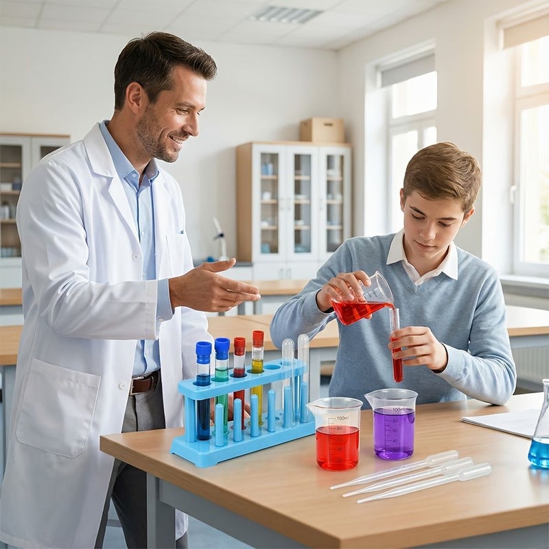 Laboratory Test Tube Rack Set 1 Rack 6 Tubes 6 Measuring Cups 6 Droppers Reusable Easy To Use For Industrial Research Classroom Experiments - Image 4