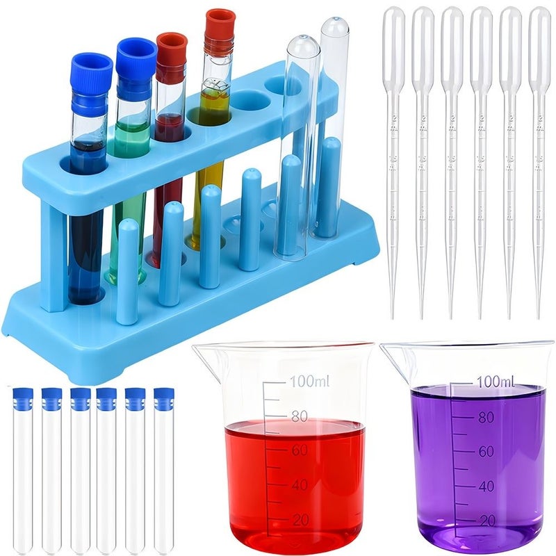Laboratory Test Tube Rack Set 1 Rack 6 Tubes 6 Measuring Cups 6 Droppers Reusable Easy To Use For Industrial Research Classroom Experiments - Image 1