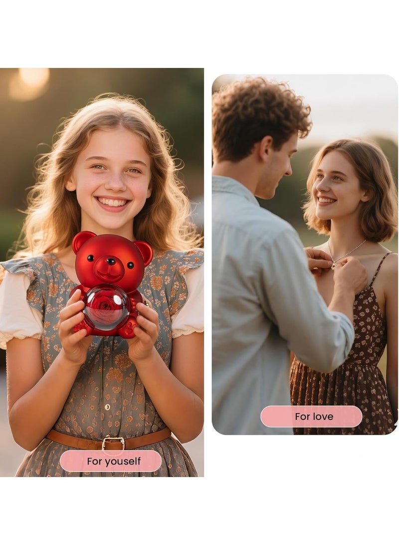 RATSAW Teddy Bear with Preserved Rose Necklace A Real Rose in Bear with Elegant Gift Box for Anniversaries Weddings Mother's Day- Rotating Surprise Jewelry Box - Image 4