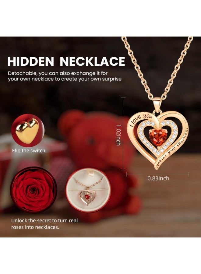 RATSAW Teddy Bear with Preserved Rose Necklace A Real Rose in Bear with Elegant Gift Box for Anniversaries Weddings Mother's Day- Rotating Surprise Jewelry Box - Image 5