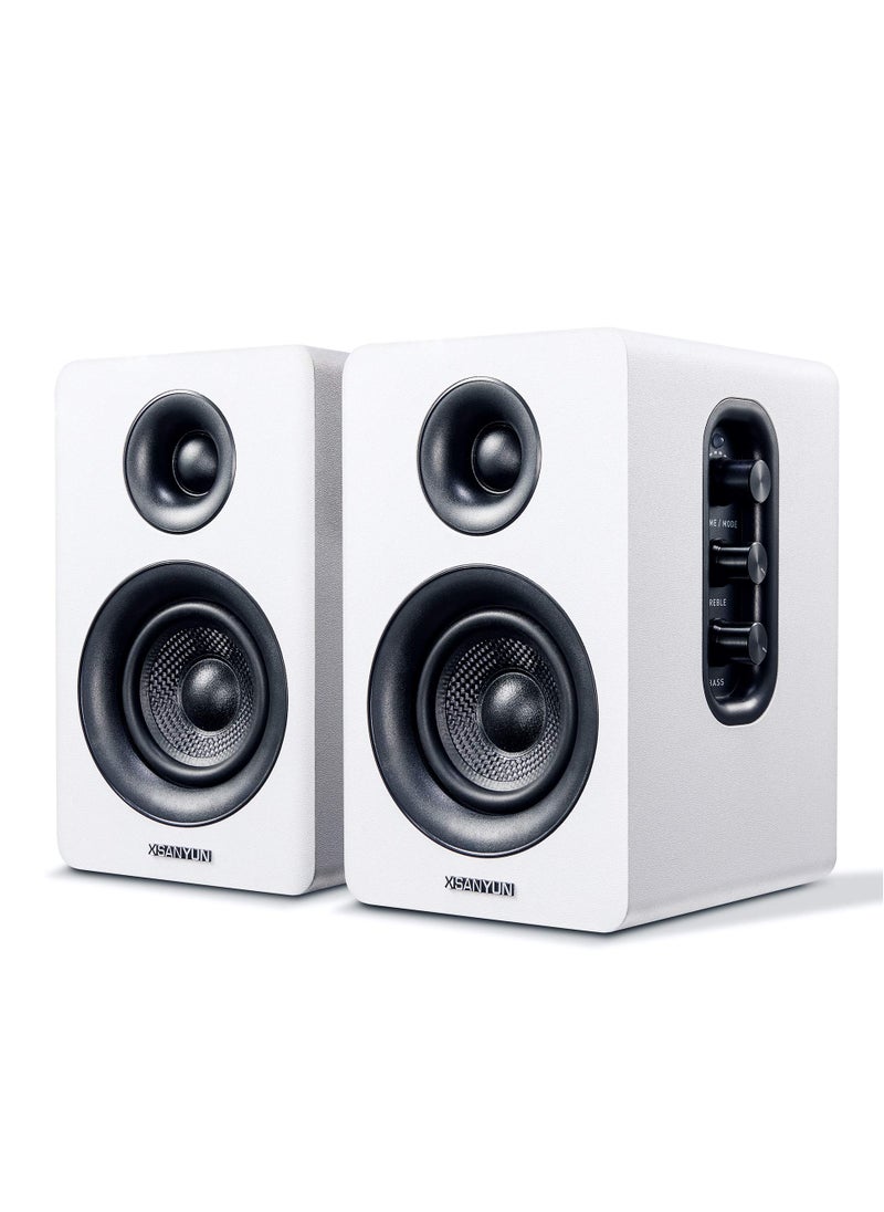 Sanyun SW208 3" Active Bluetooth 5.0 Bookshelf Speakers – 60W Carbon Fiber Speaker Unit - Built-in 24bit DAC Dynamic 3D Surround Sound 2.0 Computer PC Monitor Gaming (Pair, White)  - Image 1