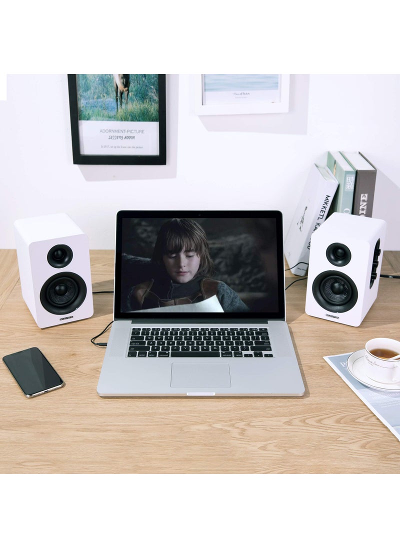 Sanyun SW208 3" Active Bluetooth 5.0 Bookshelf Speakers – 60W Carbon Fiber Speaker Unit - Built-in 24bit DAC Dynamic 3D Surround Sound 2.0 Computer PC Monitor Gaming (Pair, White)  - Image 5