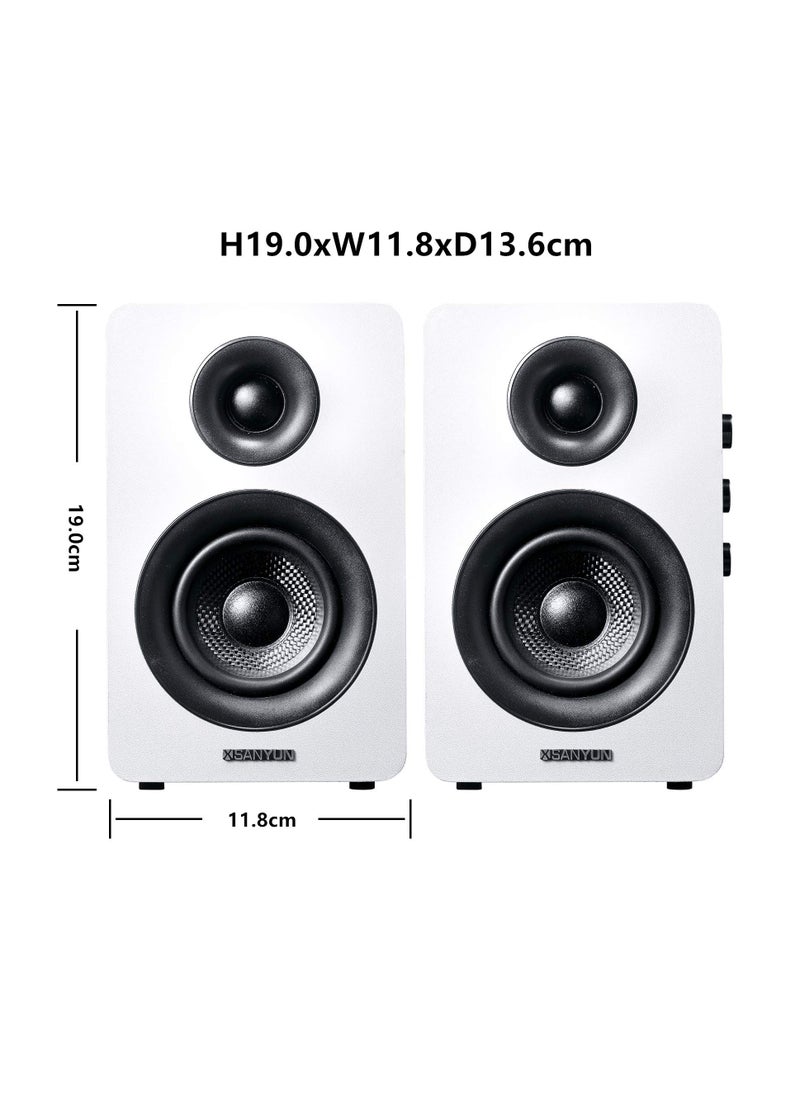Sanyun SW208 3" Active Bluetooth 5.0 Bookshelf Speakers – 60W Carbon Fiber Speaker Unit - Built-in 24bit DAC Dynamic 3D Surround Sound 2.0 Computer PC Monitor Gaming (Pair, White)  - Image 2